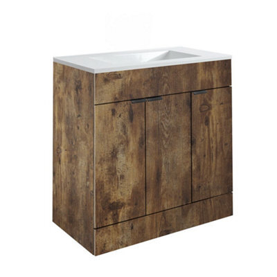 Homestylestore 810mm Dark Oak Floorstanding Bathroom Vanity Unit And Black Finger Pull Handle - image 1