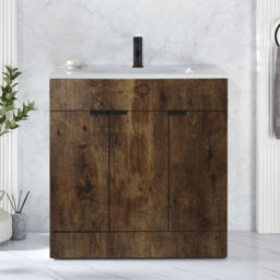 Homestylestore 810mm Dark Oak Floorstanding Bathroom Vanity Unit And Black Finger Pull Handle - thumbnail 2