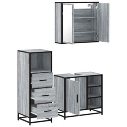 Berkfield 3 Piece Bathroom Furniture Set Grey Sonoma Engineered Wood - thumbnail 6