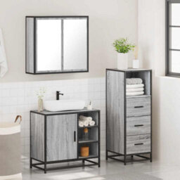Berkfield 3 Piece Bathroom Furniture Set Grey Sonoma Engineered Wood - thumbnail 4