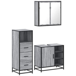 Berkfield 3 Piece Bathroom Furniture Set Grey Sonoma Engineered Wood - thumbnail 2