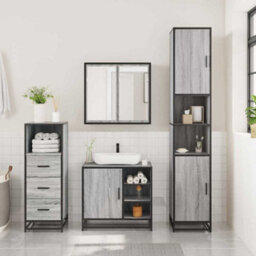 Berkfield 3 Piece Bathroom Furniture Set Grey Sonoma Engineered Wood - thumbnail 3