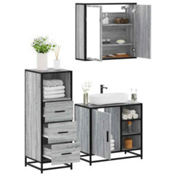 Berkfield 3 Piece Bathroom Furniture Set Grey Sonoma Engineered Wood - thumbnail 1