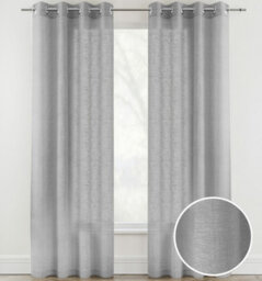 Tyrone Textiles Pair Of Crete Silver Luxury Linen Look Sheer Panels With Eyelet Header 229 Cm