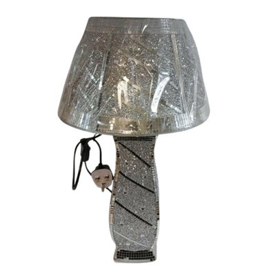 Biznest Silver Glitter Crushed Diamond Table Lamp With Shade Square Base