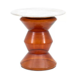 Xample Gallery Turin Orange Side Table White Marble Top Orange Glass Base Bronze Metal Accent Modern Living Room Accent Table - thumbnail 5