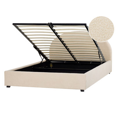 Beliani Ottoman Bed Boucle Vaucluse 160 X 200 Cm (Eu King Size) Beige - image 1