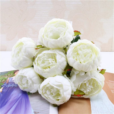 Artificial Silk Peony Bouquet Flowers Decoration 7 Heads Pink Blue Red White Artificial Fake Peonies Flowers Home Decor (White) - image 1