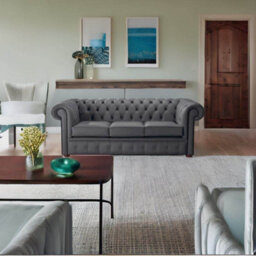 Chesterfield 3 Seater Shelly Burnt Oak Leather Sofa Bespoke In Classic Style - thumbnail 3