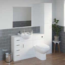 Aveli White Bathroom Vanity Unit Tall Cabinet Storage Drawer Basin Sink Toilet Gloss
