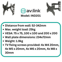 "AV:Link Tv Wall Mount Bracket Full Motion Double Arm Monitor For 26-45"" Screens" - thumbnail 5