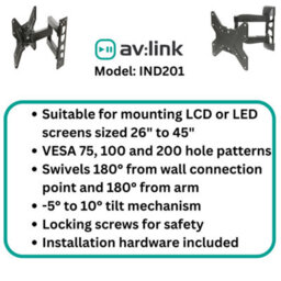"AV:Link Tv Wall Mount Bracket Full Motion Double Arm Monitor For 26-45"" Screens" - thumbnail 4