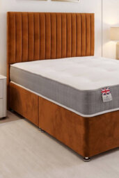 "Knight Sleep Emily Orange Plush 3Ft Bed Set With Orthopaedic Mattress, No Drawers & 24""headboard - Single" - thumbnail 2