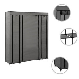 Walplus Wardrobe With Compartments And Rods Grey 150X45X176 Cm Fabric - thumbnail 3
