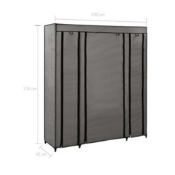 Walplus Wardrobe With Compartments And Rods Grey 150X45X176 Cm Fabric - thumbnail 7