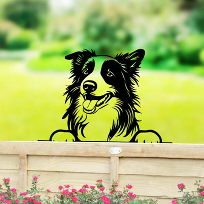 Betley Butterfly Peeking Border Collie Dog Fence Topper Black Metal Silhouette Garden Decoration - Mild Steel - Black Powder Coated - 25Cm X 32Cm - image 1
