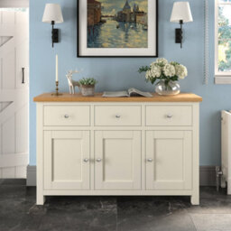 Farro Cream Large Sideboard Fully Assembled - Painted With Oak Top By Roseland Furniture - thumbnail 2