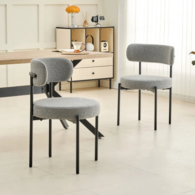 4Pcs Light Grey Modern Teddy Fabric Dining Chair With Metal Leg For Kitchen Study - image 1