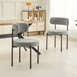 4Pcs Light Grey Modern Teddy Fabric Dining Chair With Metal Leg For Kitchen Study - thumbnail 1