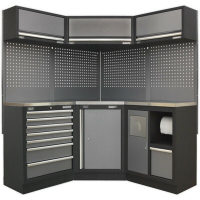All-In-One 1.6M Garage Corner Storage System - Modular - Stainless Steel Worktop - image 1