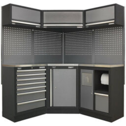 All-In-One 1.6M Garage Corner Storage System - Modular - Stainless Steel Worktop
