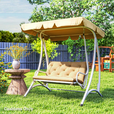 Outsunny 2 Seater Garden Bench Cushion Outdoor Seat Pad With Ties Khaki - image 1