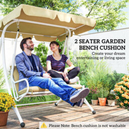 Outsunny 2 Seater Garden Bench Cushion Outdoor Seat Pad With Ties Khaki - thumbnail 7