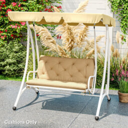 Outsunny 2 Seater Garden Bench Cushion Outdoor Seat Pad With Ties Khaki - thumbnail 8