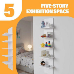 5-Tier Vertical Floating Wall Shelf Storage Bookcase - thumbnail 5
