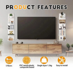 5-Tier Vertical Floating Wall Shelf Storage Bookcase - thumbnail 6