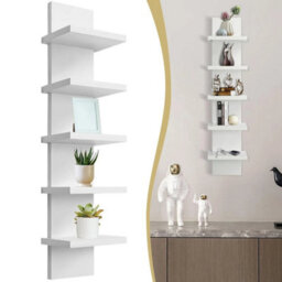 5-Tier Vertical Floating Wall Shelf Storage Bookcase - thumbnail 1