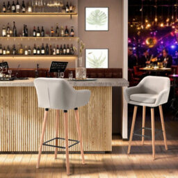 Homcom 2 Pcs Upholstered Bucket Seat Bar Stools W/ Solid Wood Legs Beige - thumbnail 8