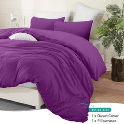 Bedlooms Purple Cotton Duvet Cover Set, Breathable & Anti-Allergic Bedding Pack, Single 135X200Cm - thumbnail 2