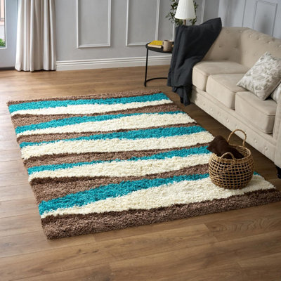 "Bravich Teal Wave Geometric Shaggy Rug 160 X 230Cm (5'3"" X 7'7"")" - image 1
