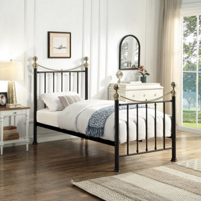 OAT Home Hampstead Traditional Black & Polished Brass Single Metal Bed Frame - image 1