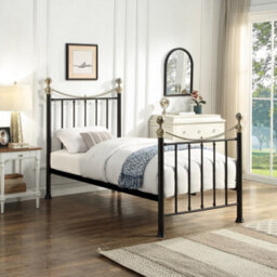 OAT Home Hampstead Traditional Black & Polished Brass Single Metal Bed Frame - thumbnail 1