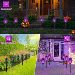 12-Pack Purple Solar Halloween Lights, Led Solar Flame Lights For Outdoor Yard, Patio, Garden Pathway Decor, Waterproof - thumbnail 4