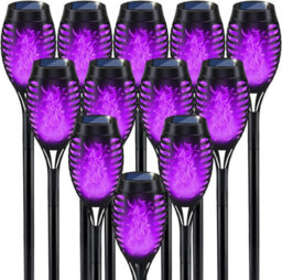12-Pack Purple Solar Halloween Lights, Led Solar Flame Lights For Outdoor Yard, Patio, Garden Pathway Decor, Waterproof