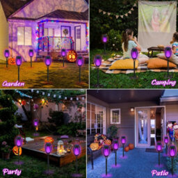 12-Pack Purple Solar Halloween Lights, Led Solar Flame Lights For Outdoor Yard, Patio, Garden Pathway Decor, Waterproof - thumbnail 2