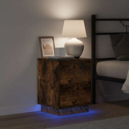 Berkfield Modern Bedside Cabinet With Led Lights Smoked Oak 39X34.5X50 Cm - thumbnail 4
