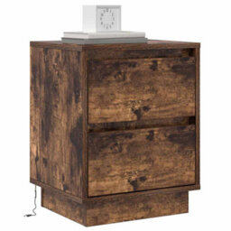 Berkfield Modern Bedside Cabinet With Led Lights Smoked Oak 39X34.5X50 Cm - thumbnail 3