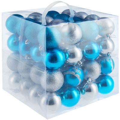 Tectake Christmas Baubles - 64-Piece Set In Silver And Blue - Silver/blue - image 1