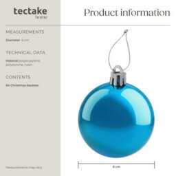 Tectake Christmas Baubles - 64-Piece Set In Silver And Blue  - Silver/blue - thumbnail 6