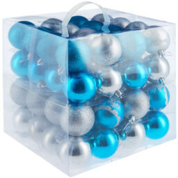 Tectake Christmas Baubles - 64-Piece Set In Silver And Blue  - Silver/blue - thumbnail 1