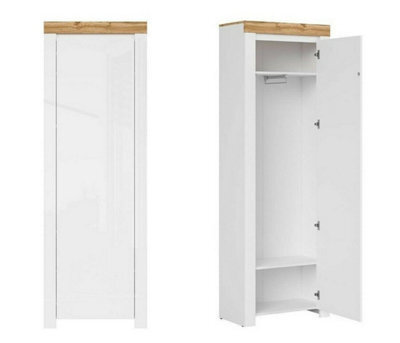 Impact Furniture Slim Single Wardrobe Hallway 1 Door Unit Modern White Gloss Oak Effect Storage Cabinet Holten - image 1