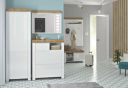 Impact Furniture Slim Single Wardrobe Hallway 1 Door Unit Modern White Gloss Oak Effect Storage Cabinet Holten - thumbnail 8