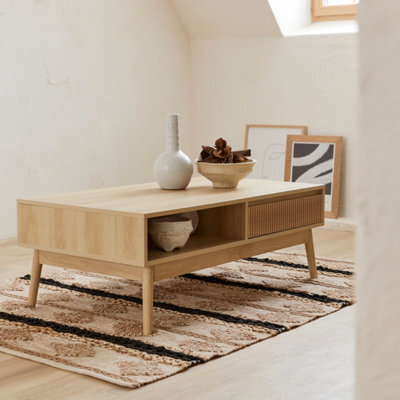 Sweeek - Grooved Wood Detail Coffee Table Linear Natural 110X59X39 Cm - image 1