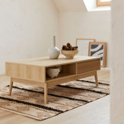 Sweeek - Grooved Wood Detail Coffee Table Linear Natural 110X59X39 Cm - thumbnail 7