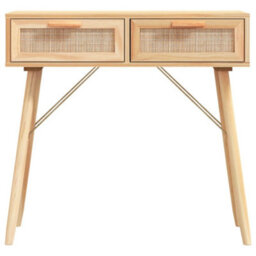 Vidaxl Console Table Brown 80X30X75 Cm Solid Wood Pine&natural Rattan - thumbnail 4