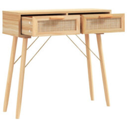 Vidaxl Console Table Brown 80X30X75 Cm Solid Wood Pine&natural Rattan - thumbnail 3